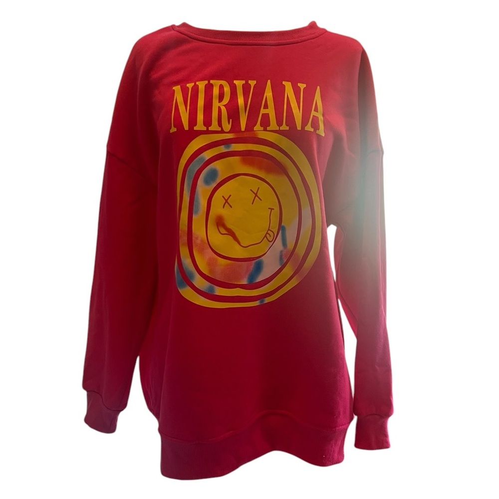Nirvana Smiley Face Crewneck Hot Pink Sweatshirt -Size Medium